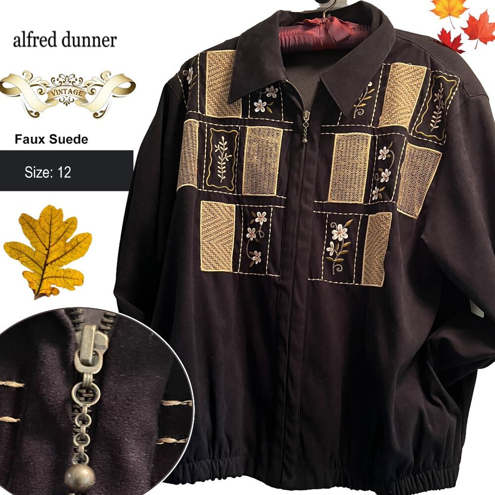 Alfred Dunner: Vintage Faux Suede Drop Shoulder Bomber Style